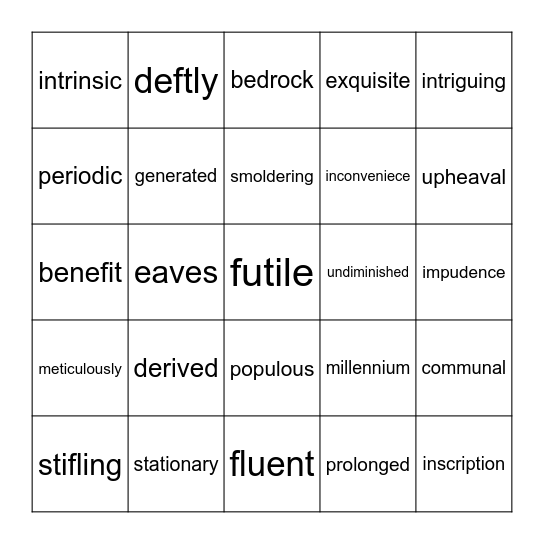 Unit Vocab Bingo! Bingo Card
