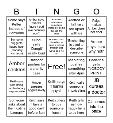 Office Bingo Card