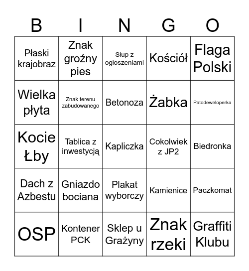 Polska Geoguessr Bingo Card
