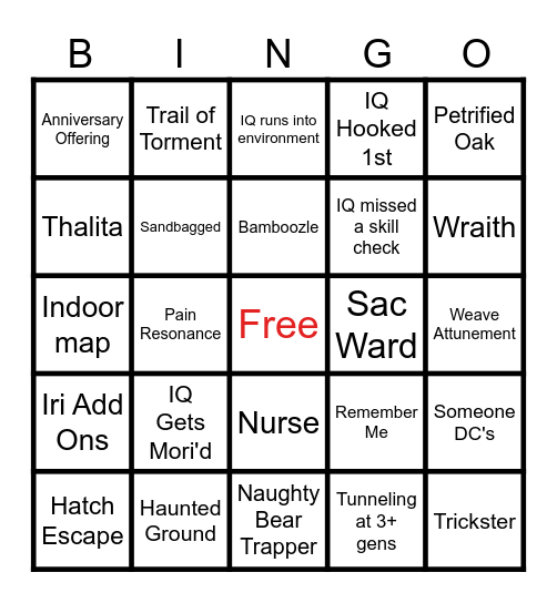 GodOfIQ's DBD Bingo Card