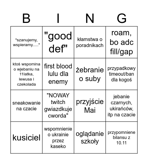 stream kaseko bingo Card