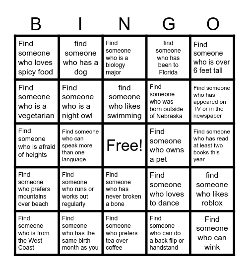 Get to Know You BINGO! Bingo Card