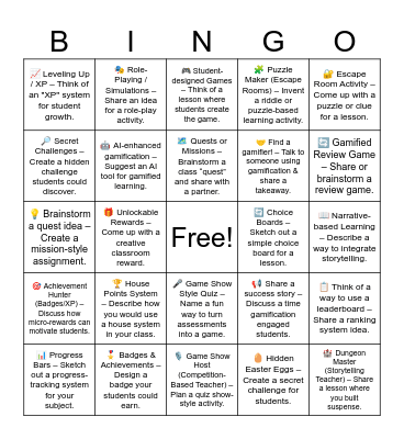 Gamification Bingo Card