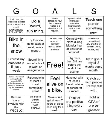 Goals Bingo Card