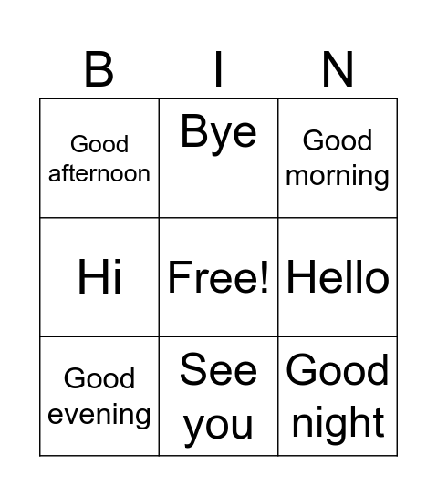 Greetings Bingo Card