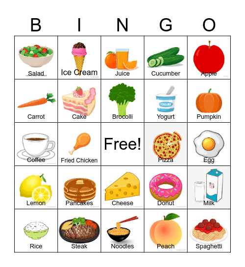 Food Bingo! Bingo Card
