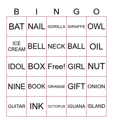 NOUNS Bingo Card