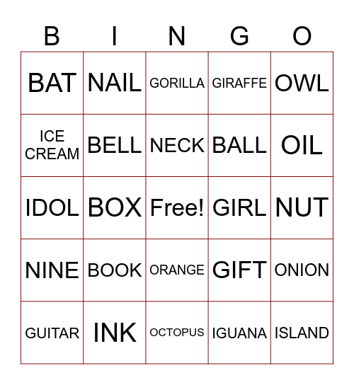 NOUNS Bingo Card