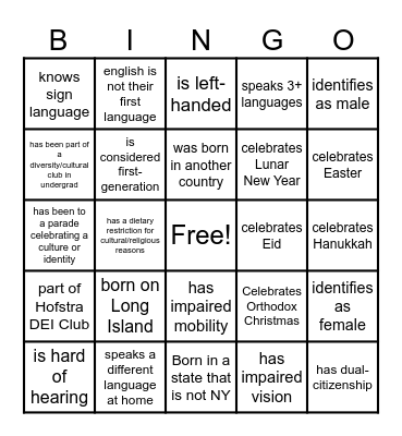 DEI BINGO Card