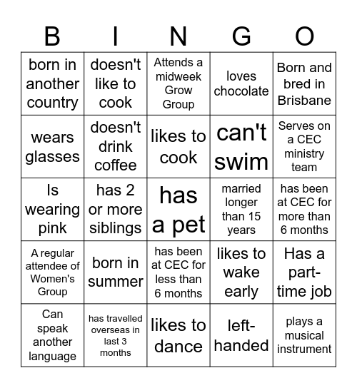 CEC Women's Bingo Card