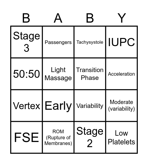 Exam 1 Baby Bingo Card