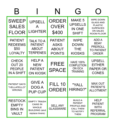 Budtender Bingo Card