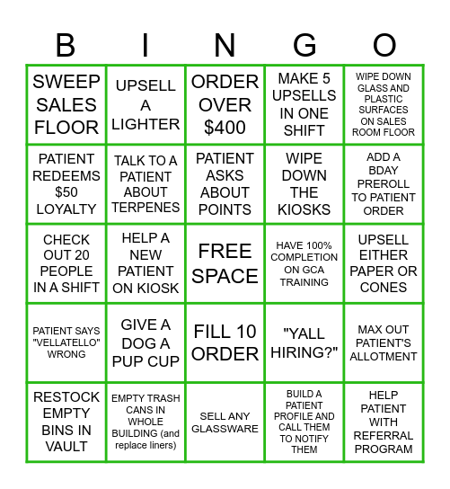Budtender Bingo Card
