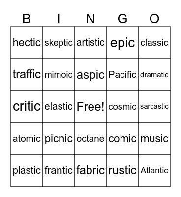 Final /k/ BINGO Card