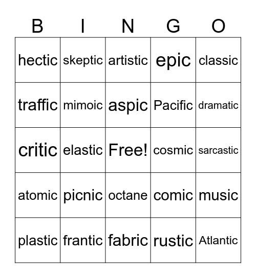 Final /k/ BINGO Card