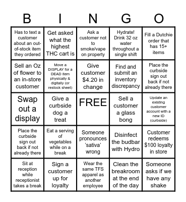 Budtender Bingo Card