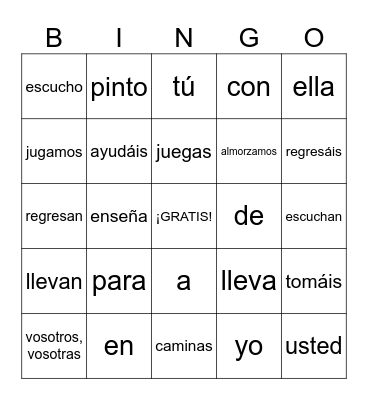 AR VERBS Bingo Card