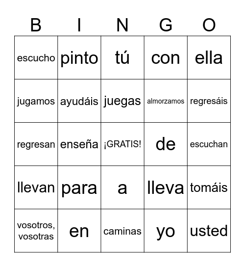 AR VERBS Bingo Card