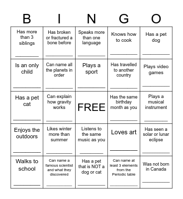 Find Someone who Bingo Card