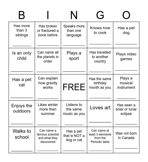 Find Someone who Bingo Card