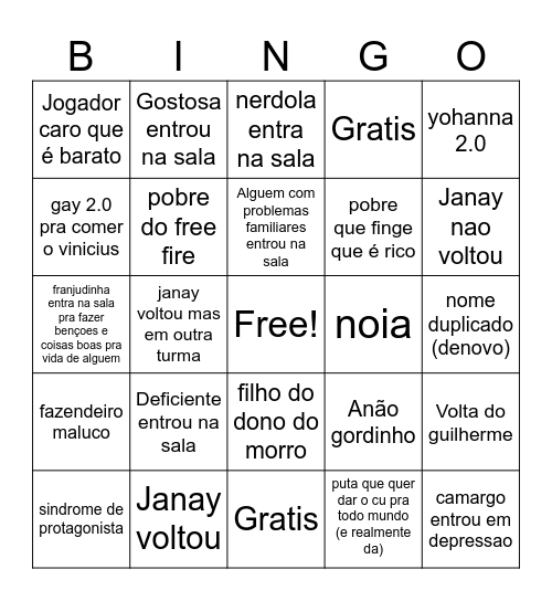 volta as aulas Bingo Card