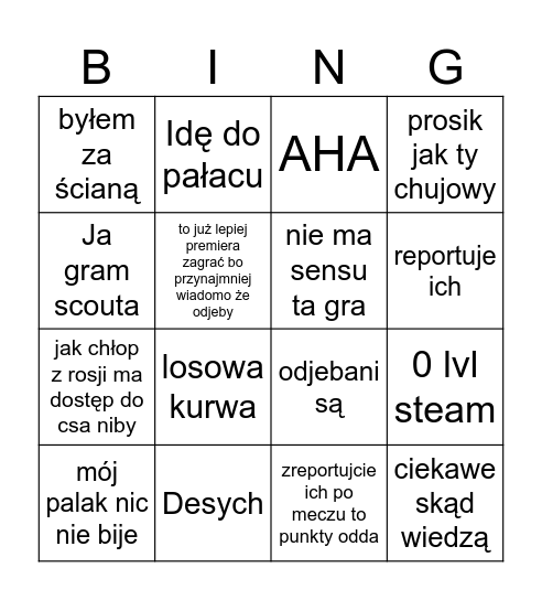 Krecik vs Faceit Bingo Card