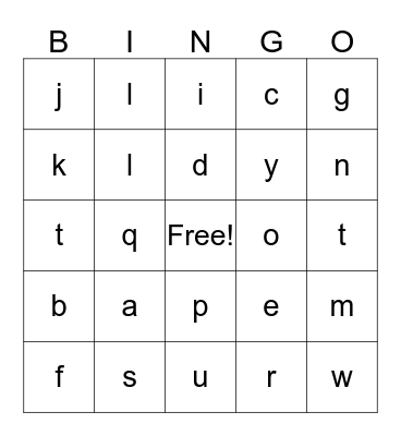 Alphabet Bingo Card