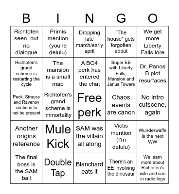 BO6 Zombies season 3 Bingo Card