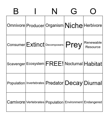 Nature School Bingo Card