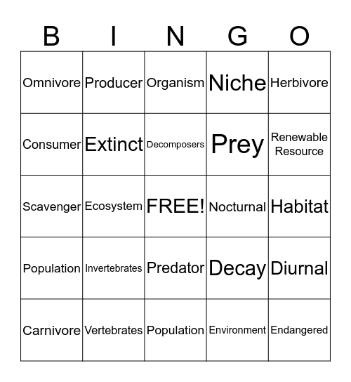 Nature School Bingo Card