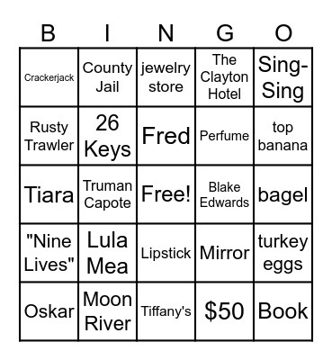 Breakfast at Tiffany's Bingo Card