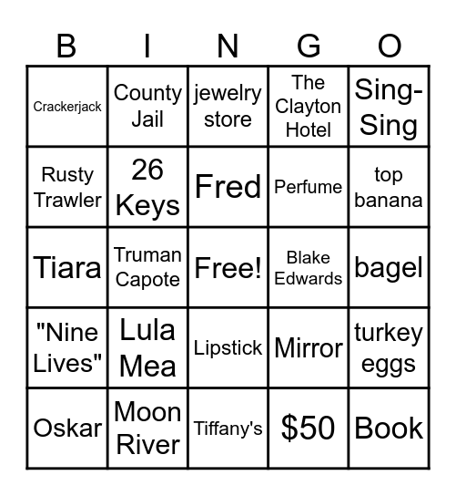 Breakfast at Tiffany's Bingo Card