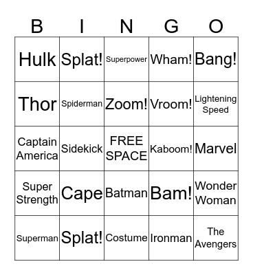 Superhero Bingo Card