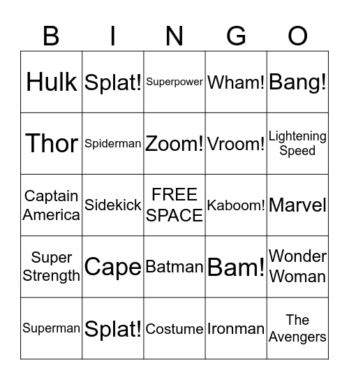 Superhero Bingo Card