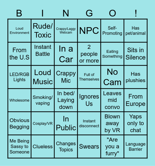 Co-host Battle Bingo Card