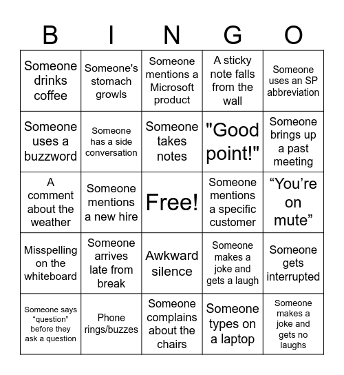 Learning and Development Meeting Bingo Card