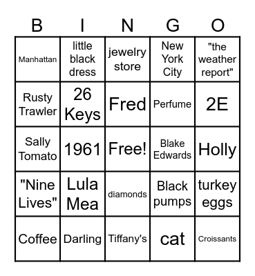 Breakfast at Tiffany's Bingo Card