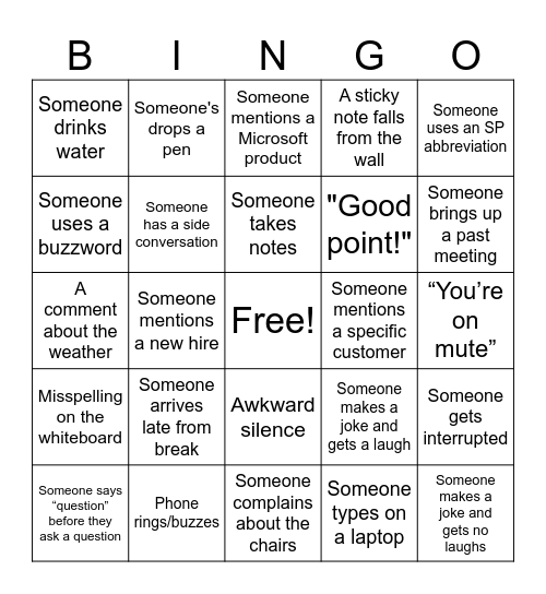 Learning and Development Meeting Bingo Card