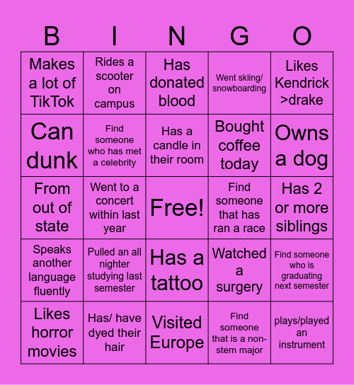 PhiDE Bingo board Bingo Card