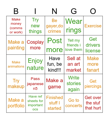 Mary's 2025 resolutions Bingo Card