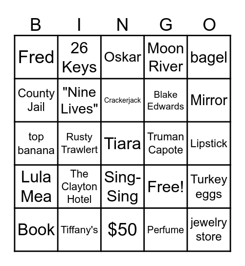 Breakfast at Tiffany's Bingo Card