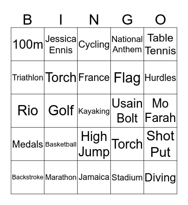 Olympics Bingo Card