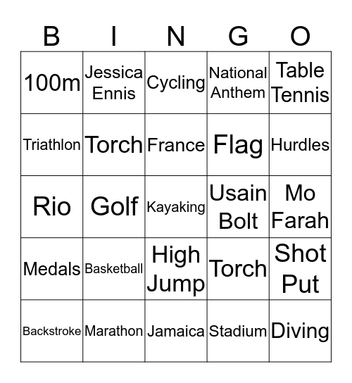 Olympics Bingo Card