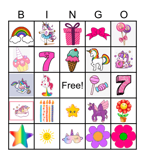 Unicorn Bingo Card