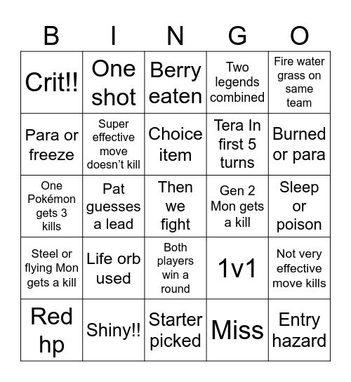 Random fusion Bingo Card