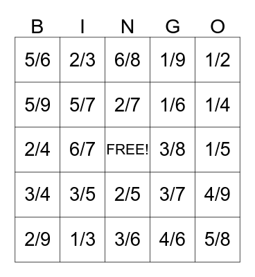 Fractions of a Group Bingo Card