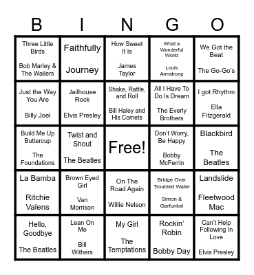 Music Bingo Card