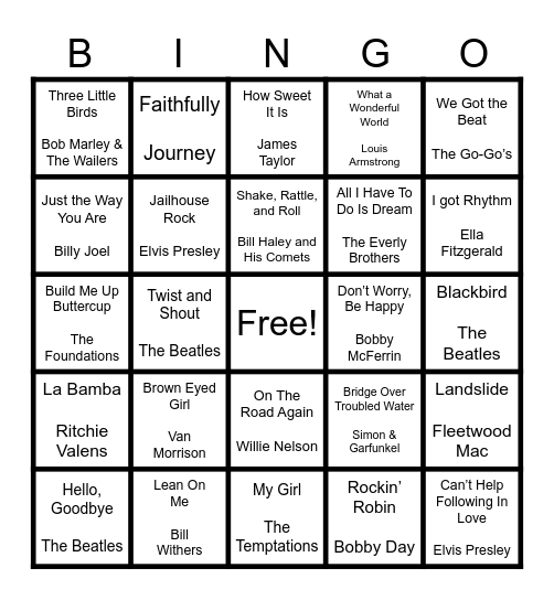 Music Bingo Card