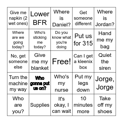 TTHS Bingo Card