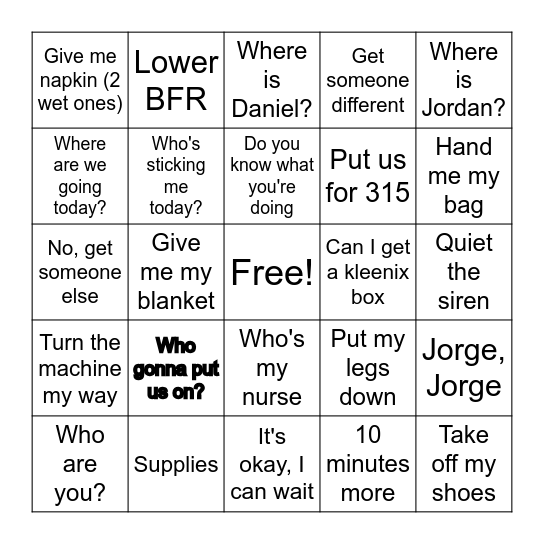 TTHS Bingo Card